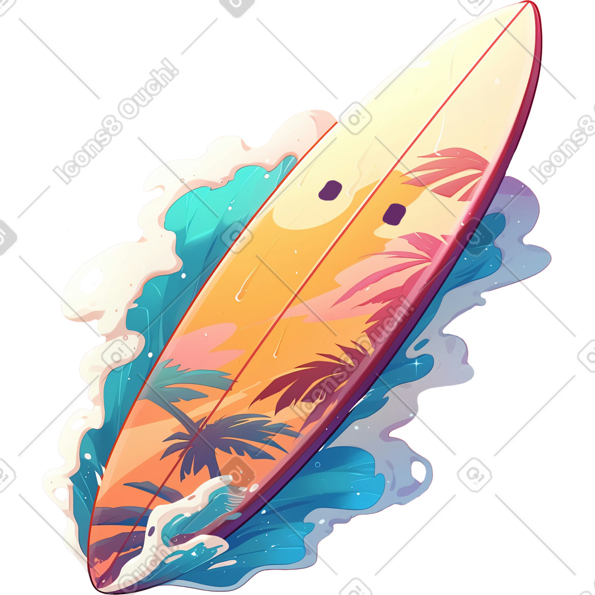 Surf board illustration in Glazy style download in PNG, SVG