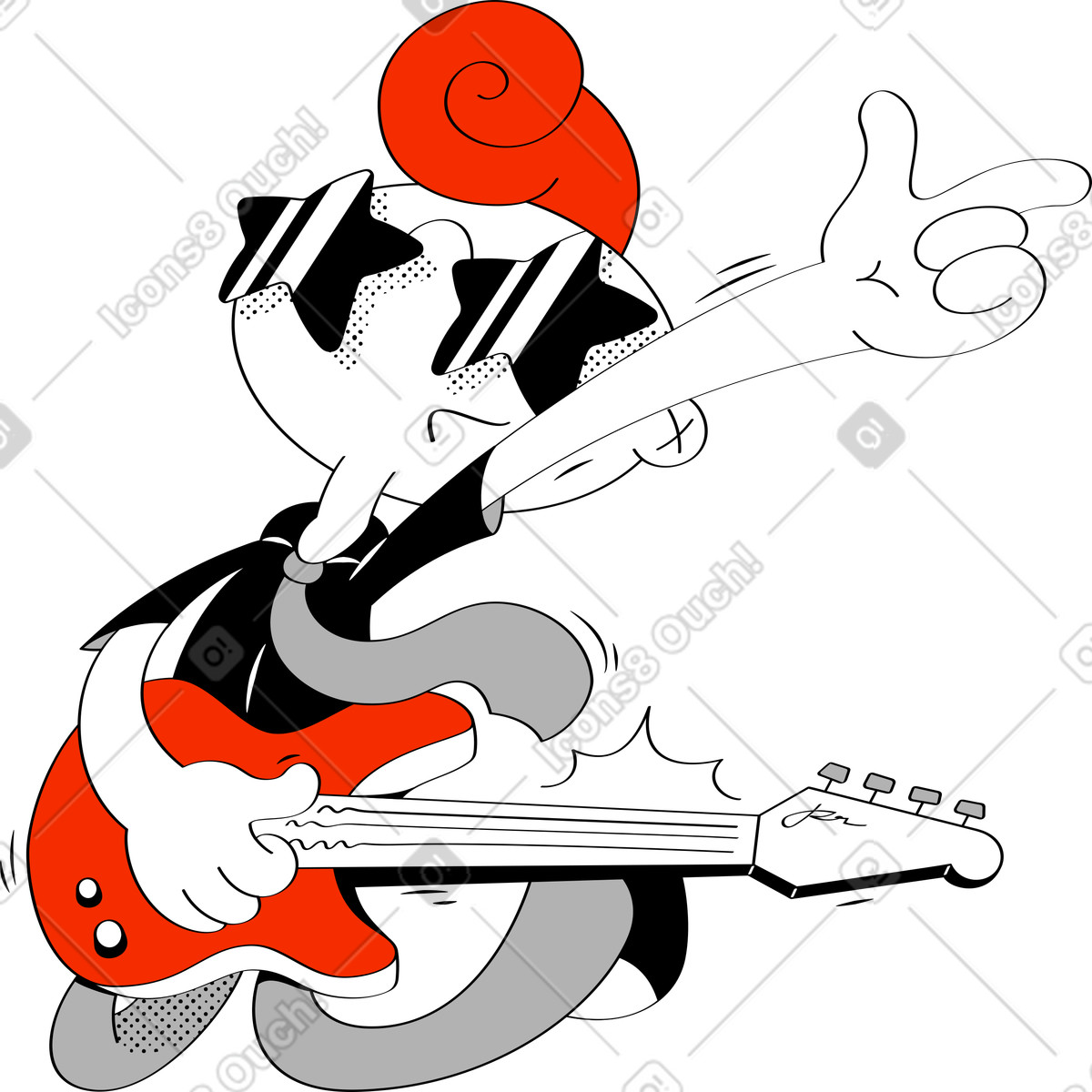 Illustration Rock musician with electric guitar in glasses dans le style Looney à télécharger aux formats PNG, SVG