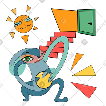 Rabbit went out of the entrance with ball in a sunny day PNG, SVG