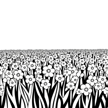 A wide field densely packed with blooming "calendula flowers" swaying in a gentle breeze. Each flower features distinct petal shapes and intricate center designs, creating a textured landscape. The flowers are at various stages of bloom, some fully open while others are still in bud form. The grass beneath the flowers displays a variety of heights and textures, adding depth to the scene. The sky above is vast and clear, providing an expansive backdrop to the field of flowers.