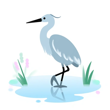 A heron standing still, its reflection mirrored perfectly in the water.