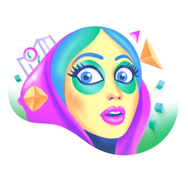 A face designed in a vibrant pop art vector style with bold colors