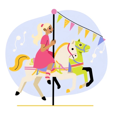 Barbie enjoying a ride on a colorful vintage carousel