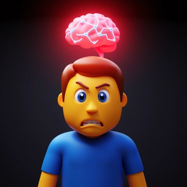 An illustrated scene of a person feeling fear with the amygdala depicted as a warning signal above their head.
