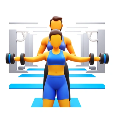 A personal trainer demonstrating a reverse fly exercise with a client. The trainer is positioned behind the client, providing guidance on proper posture. The client is holding dumbbells, with arms extended to the side to create a "T" shape. The setting is a well-lit gym, featuring exercise mats and various workout equipment in the background. The trainer is wearing a sporty outfit, while the client is dressed in comfortable workout attire. Both individuals are focused and engaged in the activity, showcasing determination and effort.