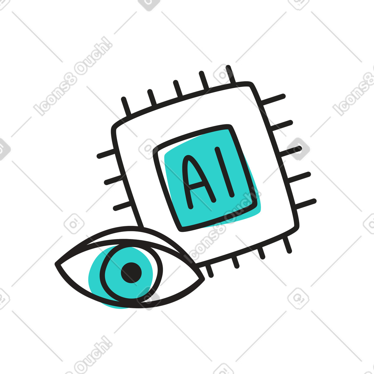 Ilustração de Processador de ia e olho, reconhecimento visual ou visão computacional em PNG e SVG