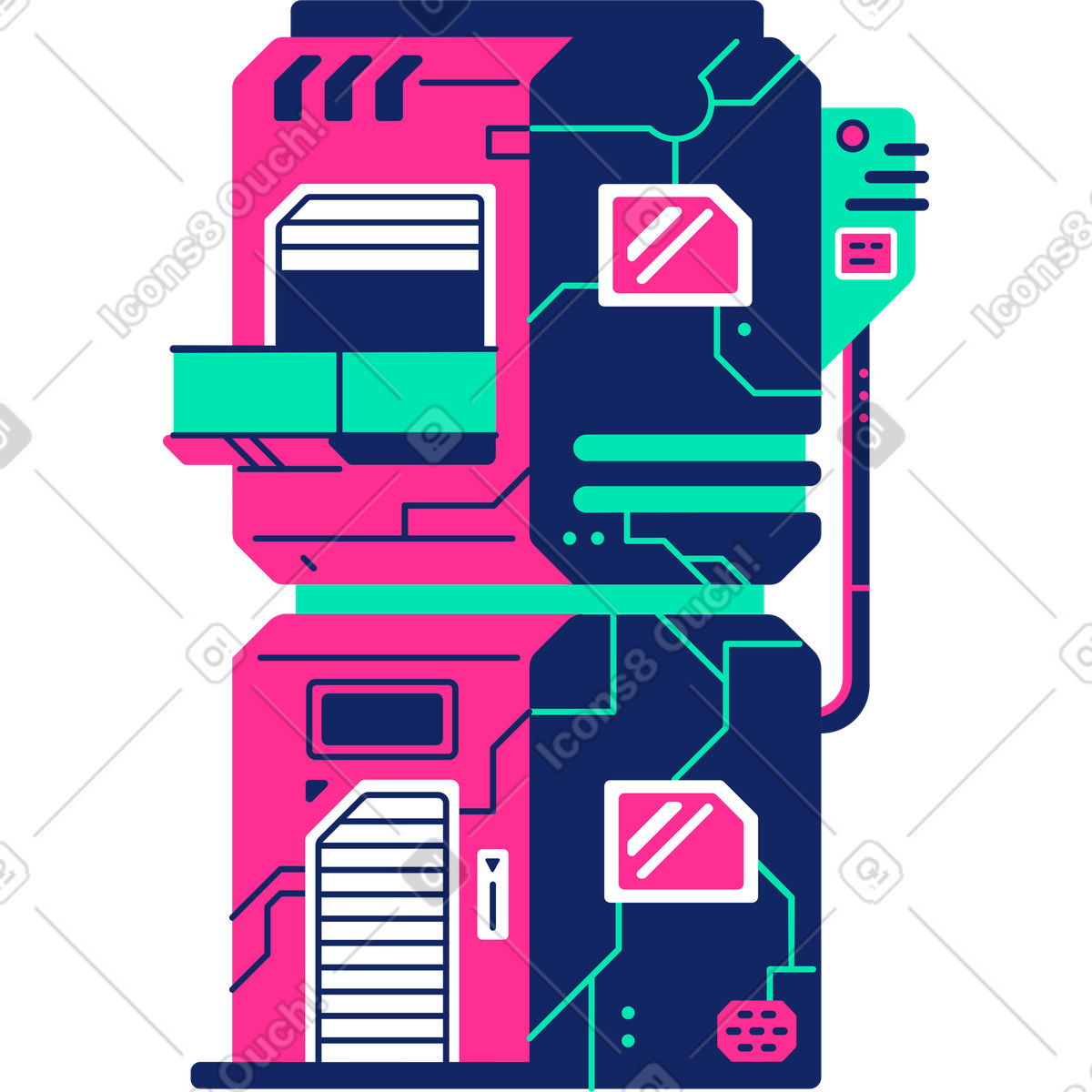 Robot house illustration in PNG, SVG