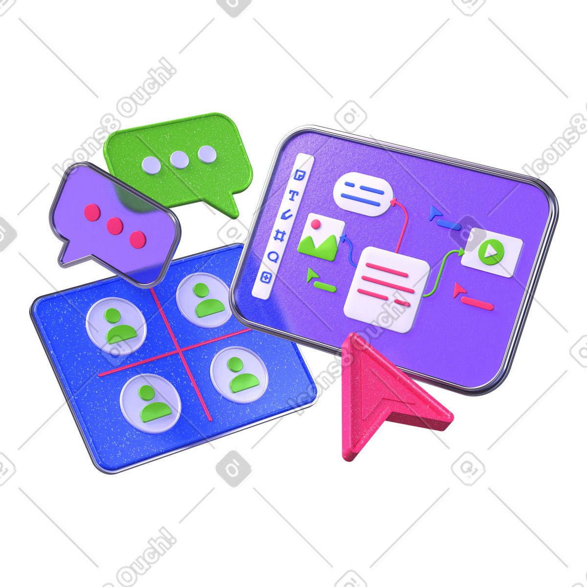 Ilustración Virtual workspace software and online meeting en estilo 3D Boost a descargar en PNG y SVG