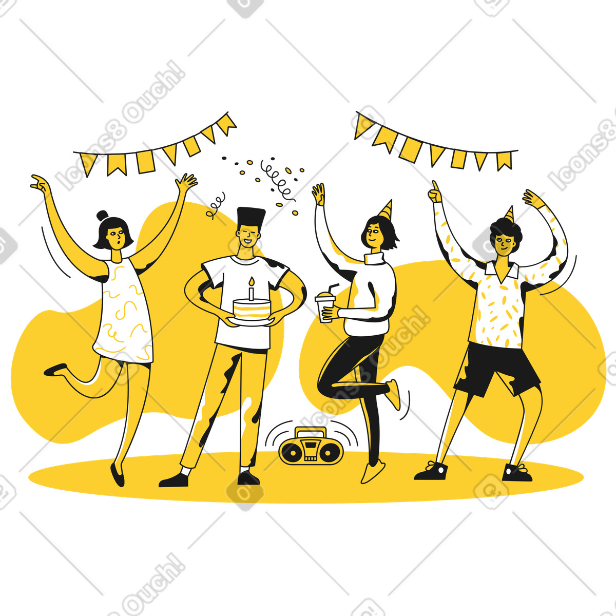 Couple of people having party and fun illustration in Taxi style download in PNG, SVG
