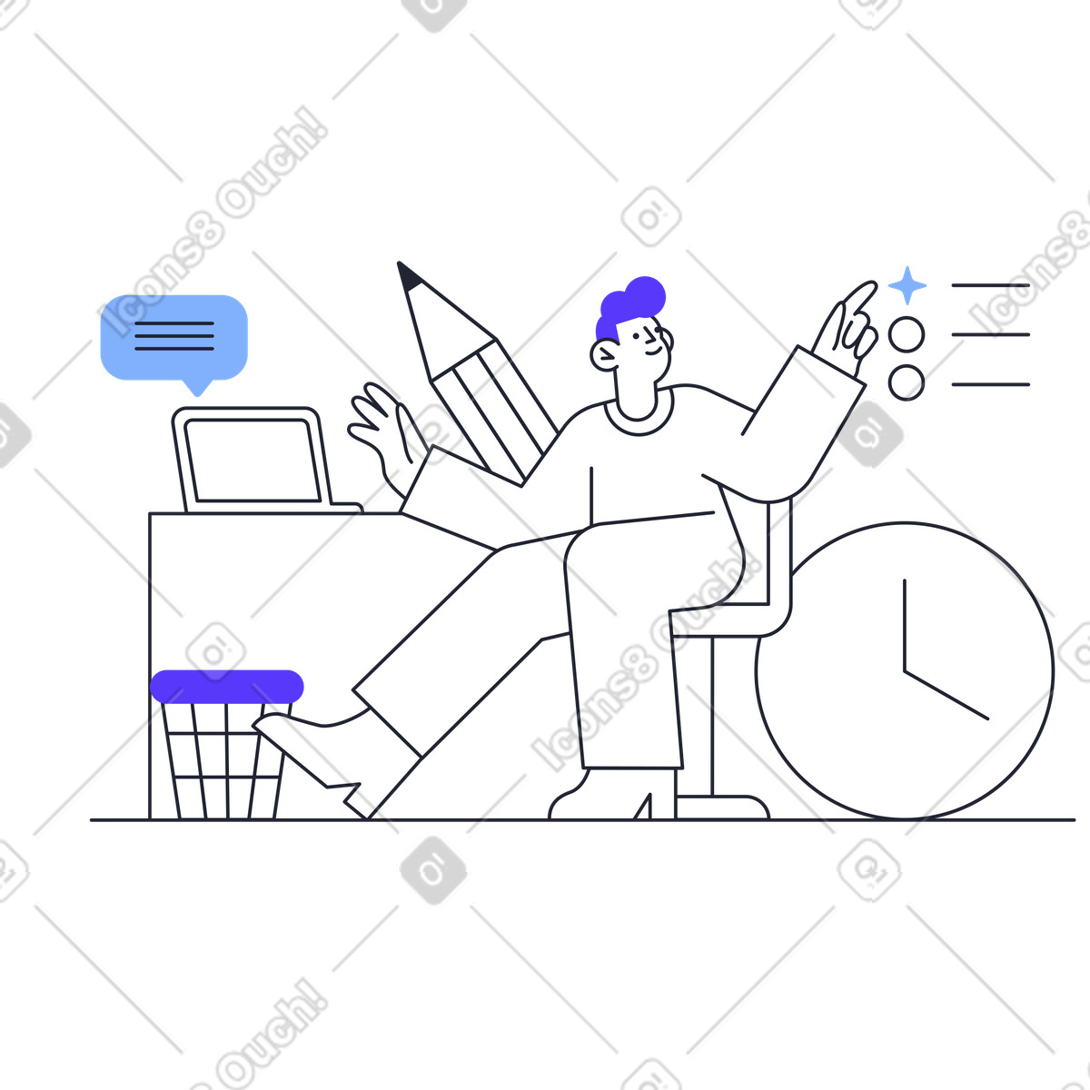 Lavoratore freelance che lavora da casa illustrazione in stile Pablita scarica in PNG, SVG
