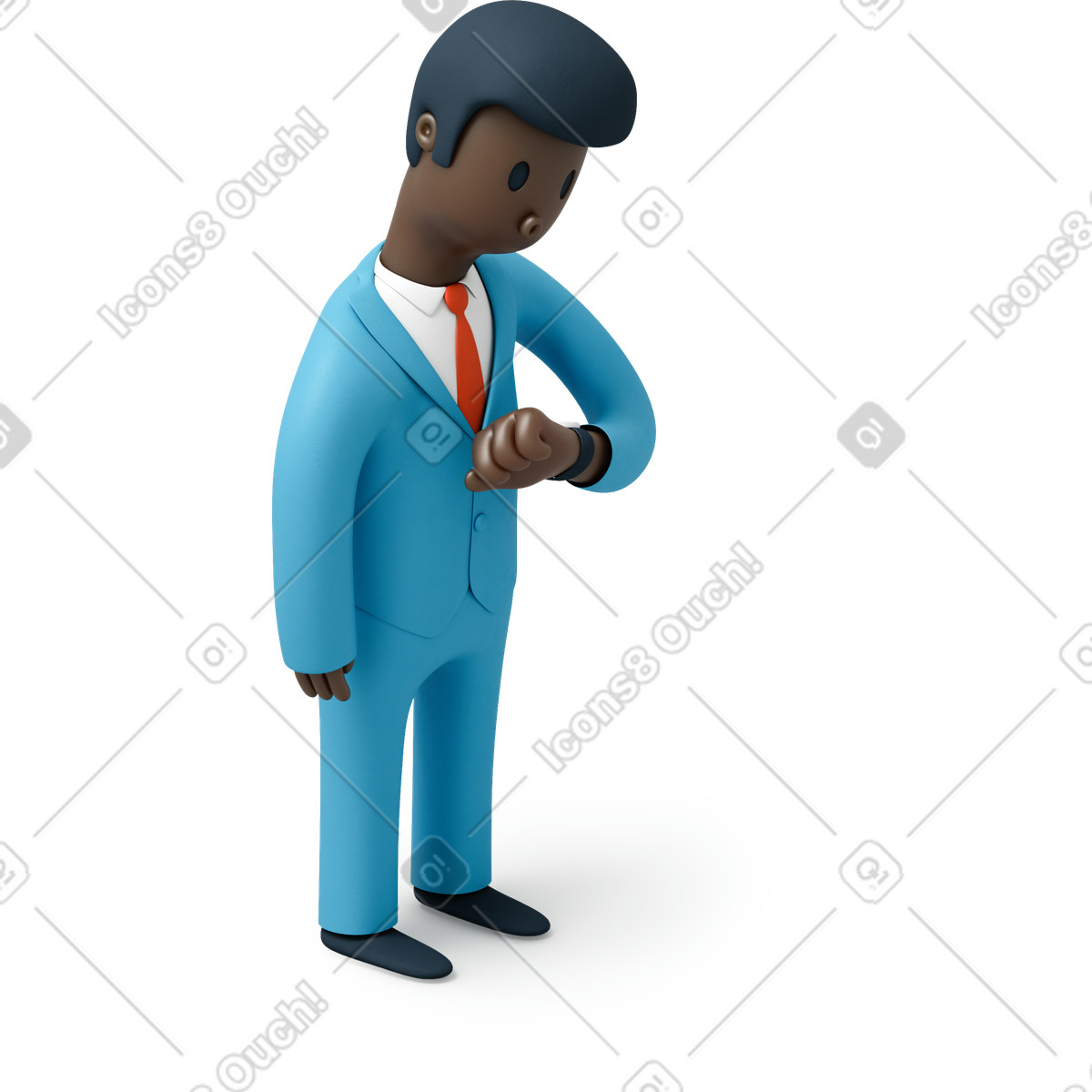 Schwarzer mann, der die zeit auf seiner uhr überprüft-Illustration im 3D Flame-Stil als Download in PNG, SVG