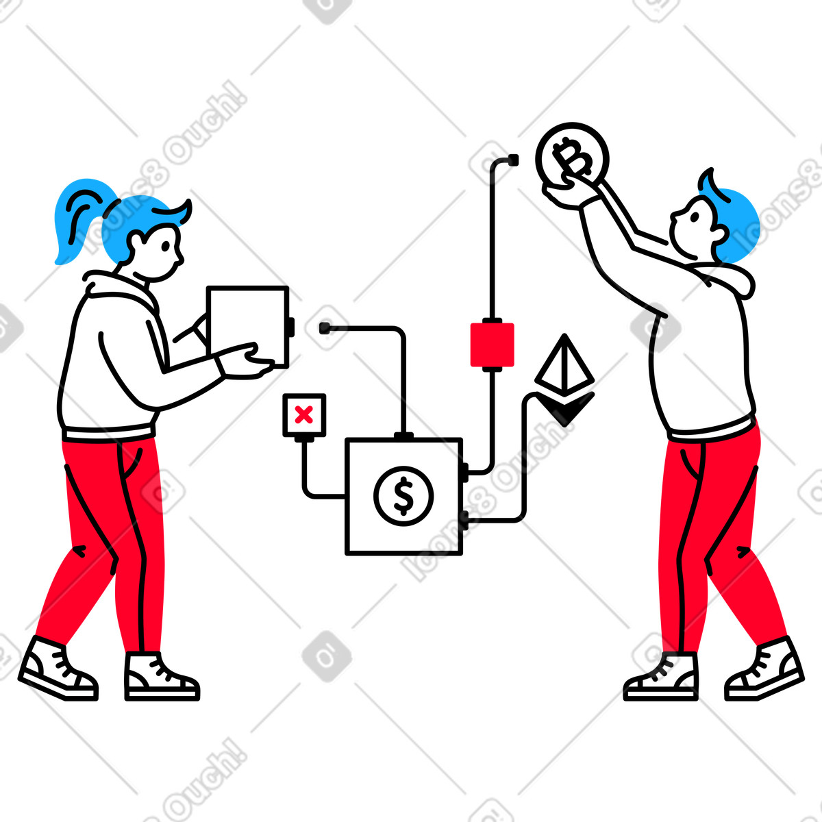 Transazioni blockchain sul mercato delle criptovalute illustrazione in stile Transistor scarica in PNG, SVG