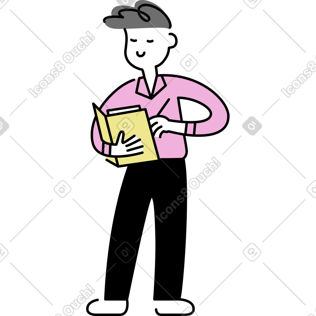 Young man writing in folder illustration Mochi style download PNG, SVG