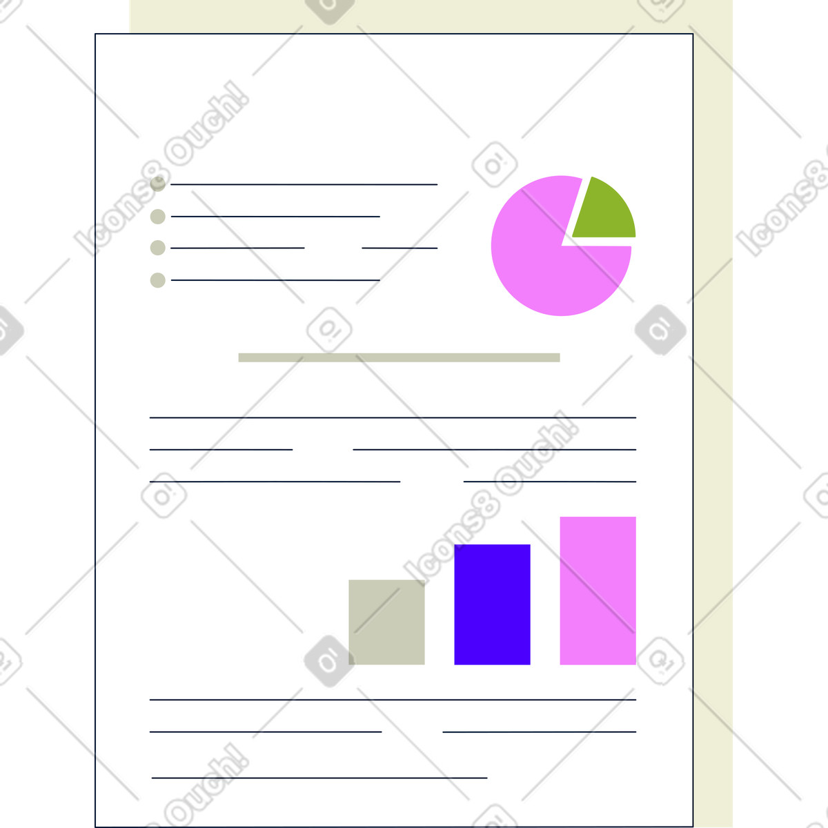Documents with financial analysis illustration in PNG, SVG
