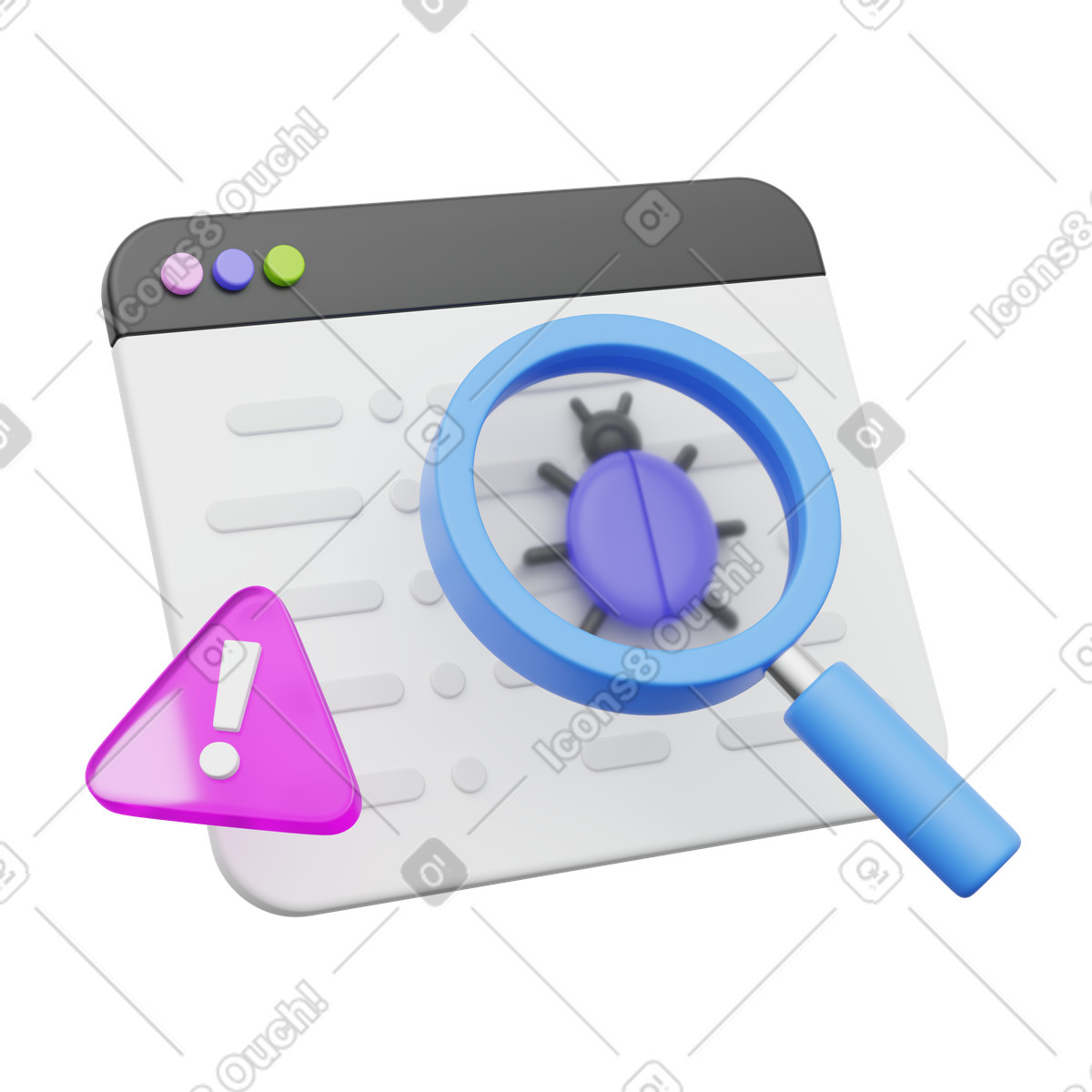 Code review, bug fixing, development workflow, warning sign illustration in PNG, SVG