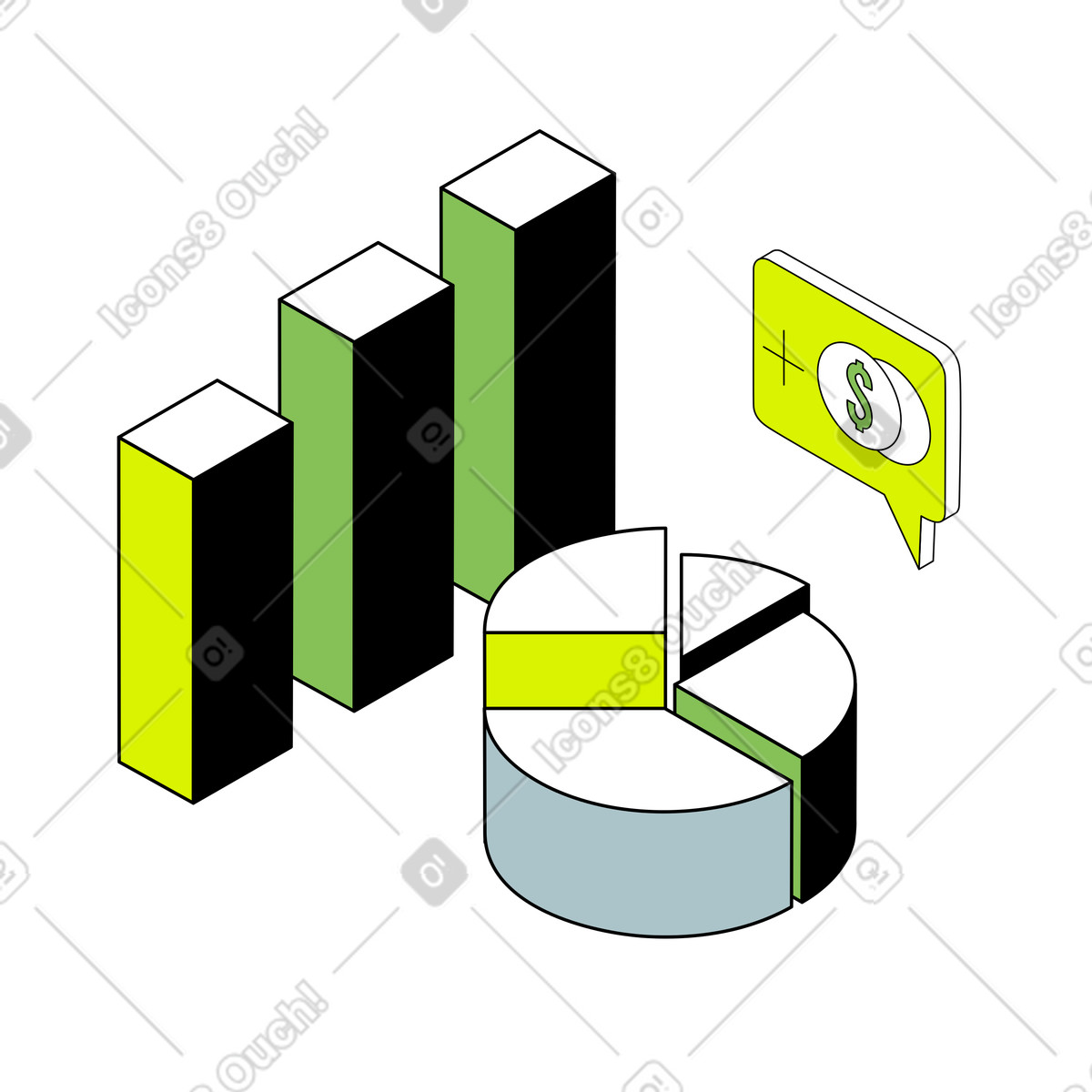 Statistical data for financial analysis illustration in Isometric style download in PNG, SVG