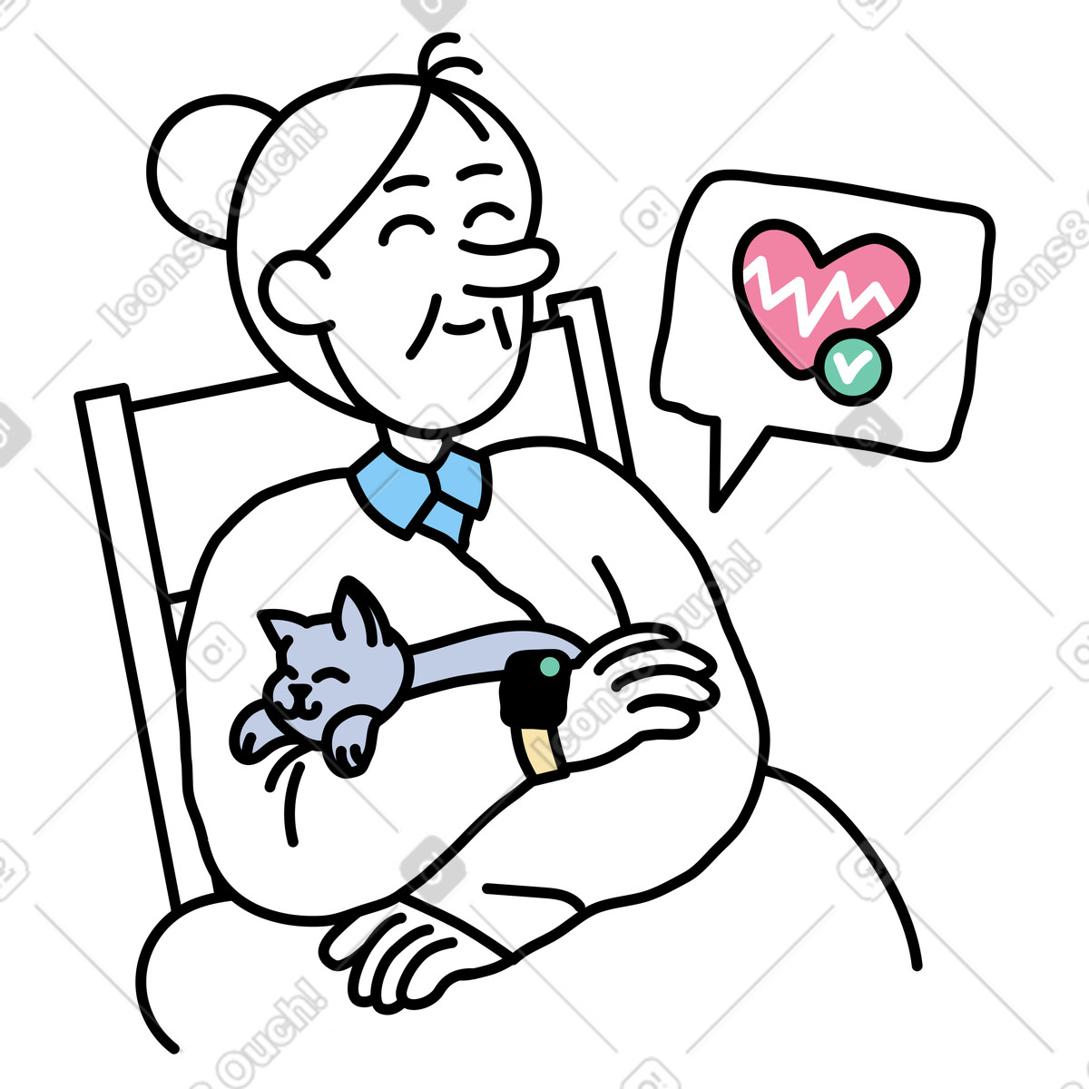 AI monitors the health of an elderly woman illustration in Notes style download in PNG, SVG