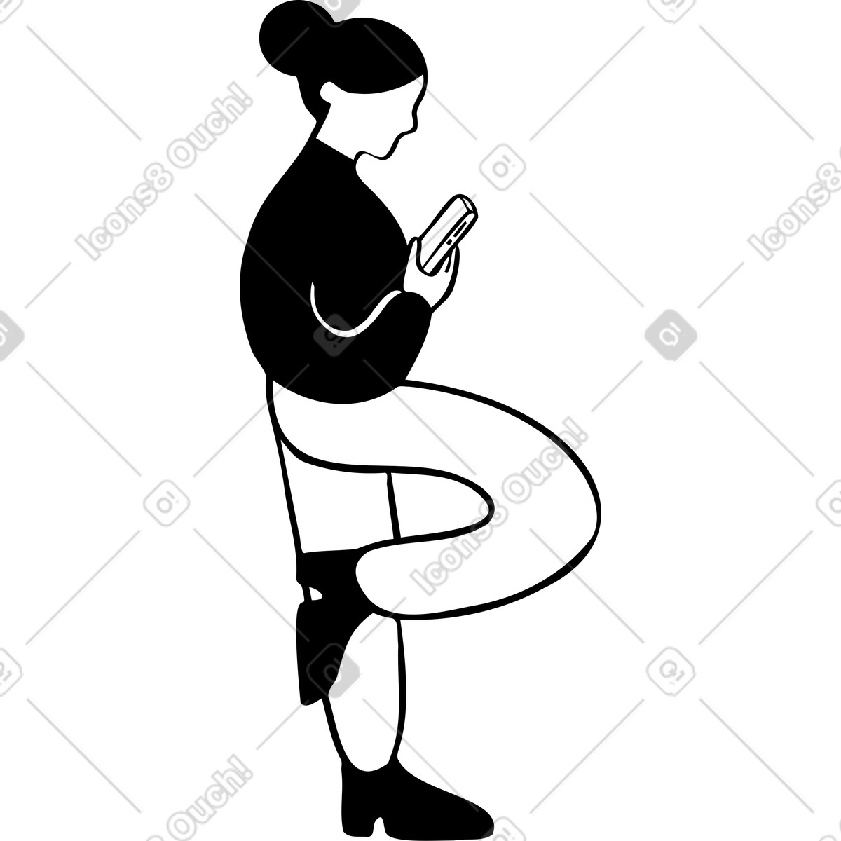 Ilustração de Mulher em pé com o telefone em PNG e SVG