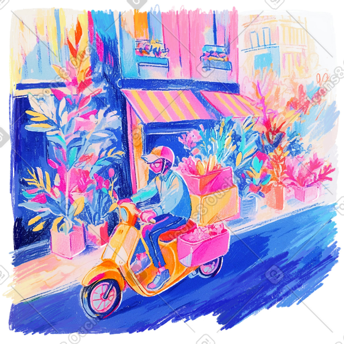 Pencil drawing of city delivery man illustration in Fuchsia style download in PNG, SVG