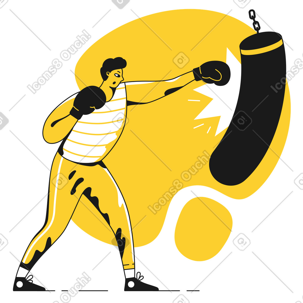 Illustration Un boxeur puissant frappe sac de dans le style Taxi à télécharger aux formats PNG, SVG