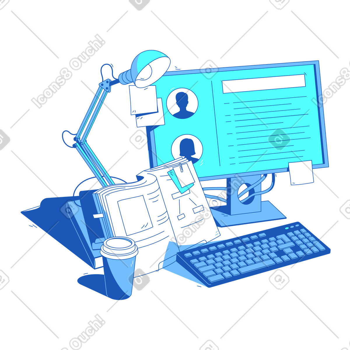 Online learning with instructional materials illustration in Storyline style download in PNG, SVG