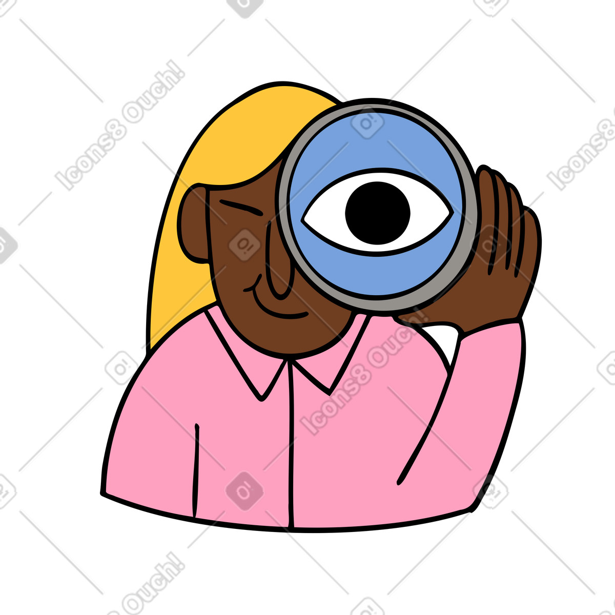 下载 Comic 风格的 透过望远镜的女人 插画，支持 PNG、SVG 格式