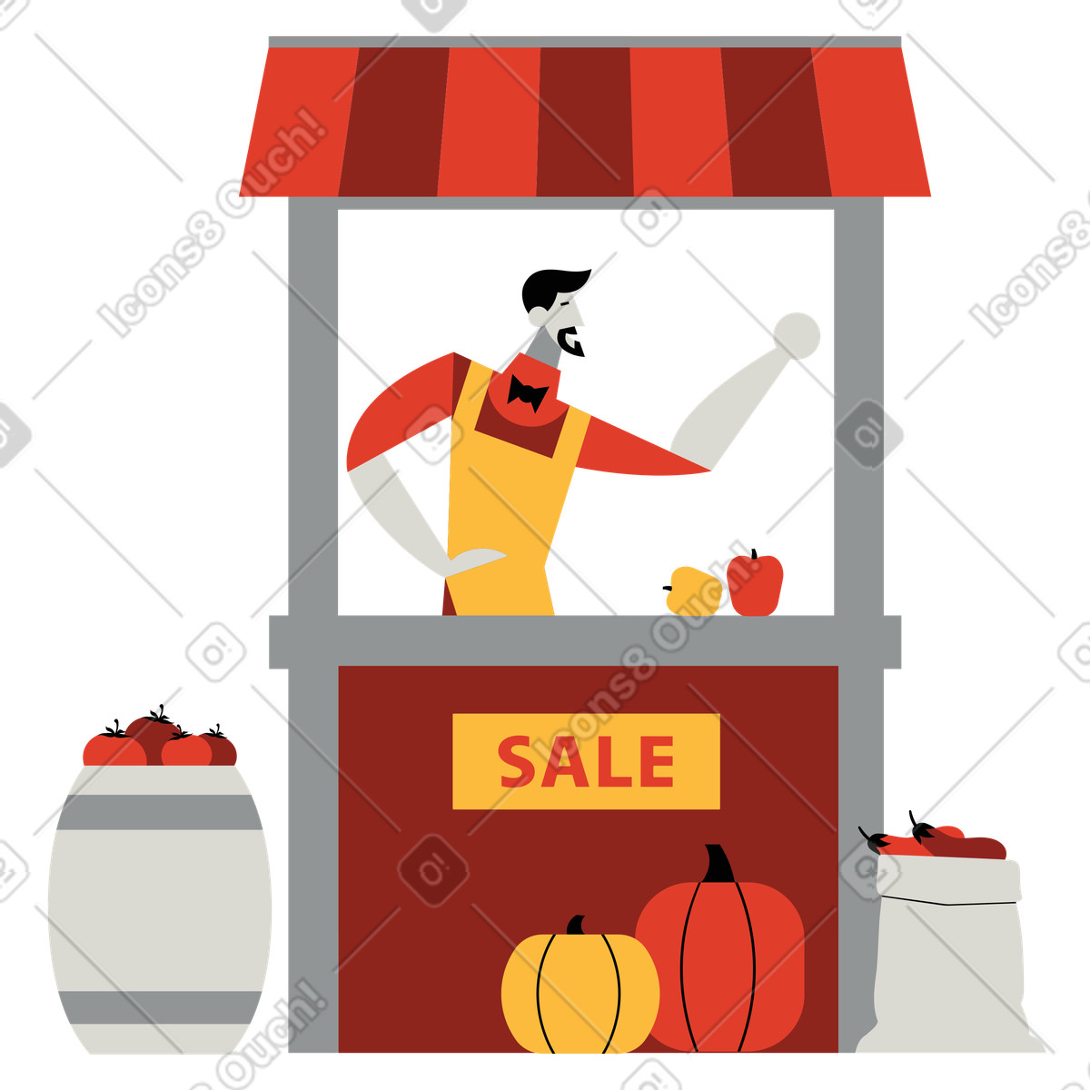 Ilustración Hombre vendiendo verduras en venta de otoño estilo Burgundy a descargar PNG y SVG