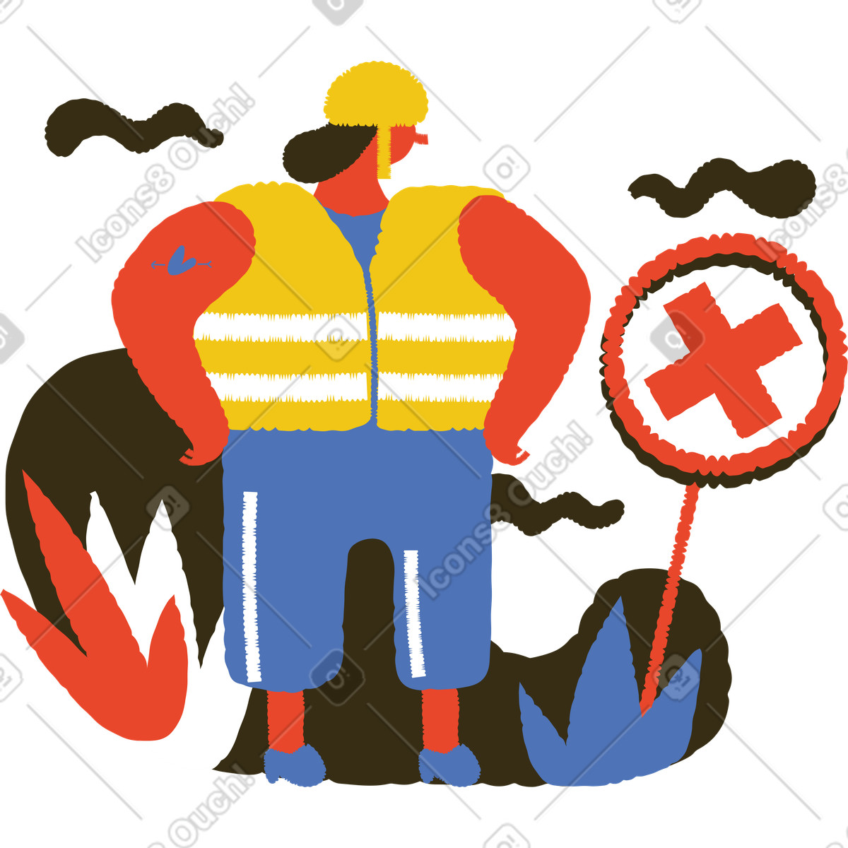 Bermuda 스타일의 Construction worker standing next to prohibition sign, Work in progress concept 일러스트레이션 PNG, SVG 다운로드