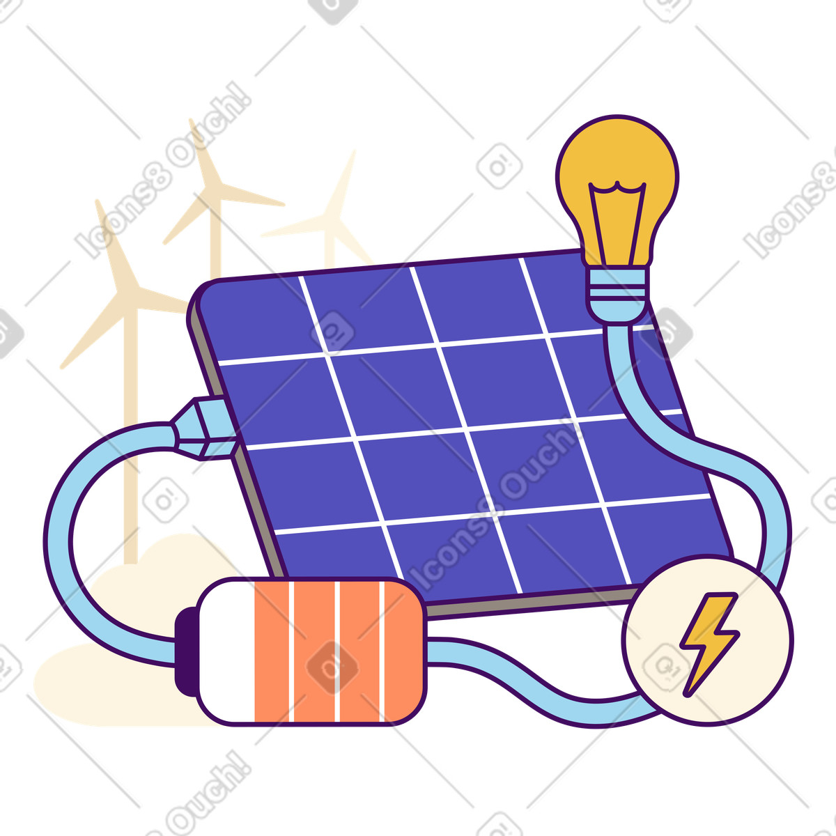 Producing green energy from solar panel illustration in Simplistic style download in PNG, SVG