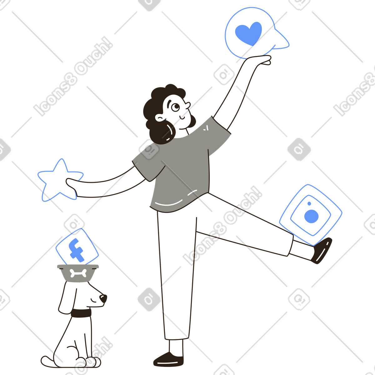 Ilustración animada de Gestionar la presencia online en redes sociales para la participación del usuario en GIF, Lottie (JSON), AE