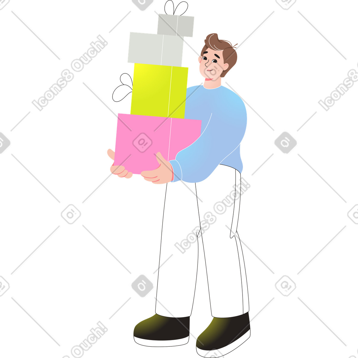 Illustration Homme avec des cadeaux dans le style Like à télécharger aux formats PNG, SVG