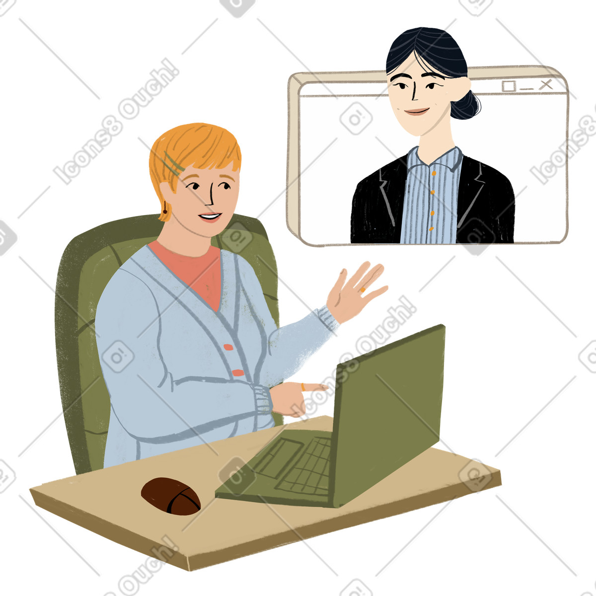 Due donne in un incontro online illustrazione stile Lumiere scarica PNG, SVG