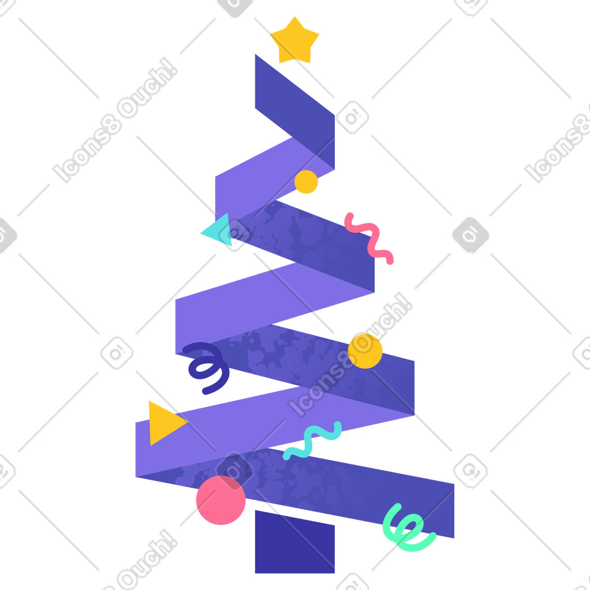 Decorated christmas tree with geometric ornaments, Holiday greeting and celebration illustration in PNG, SVG