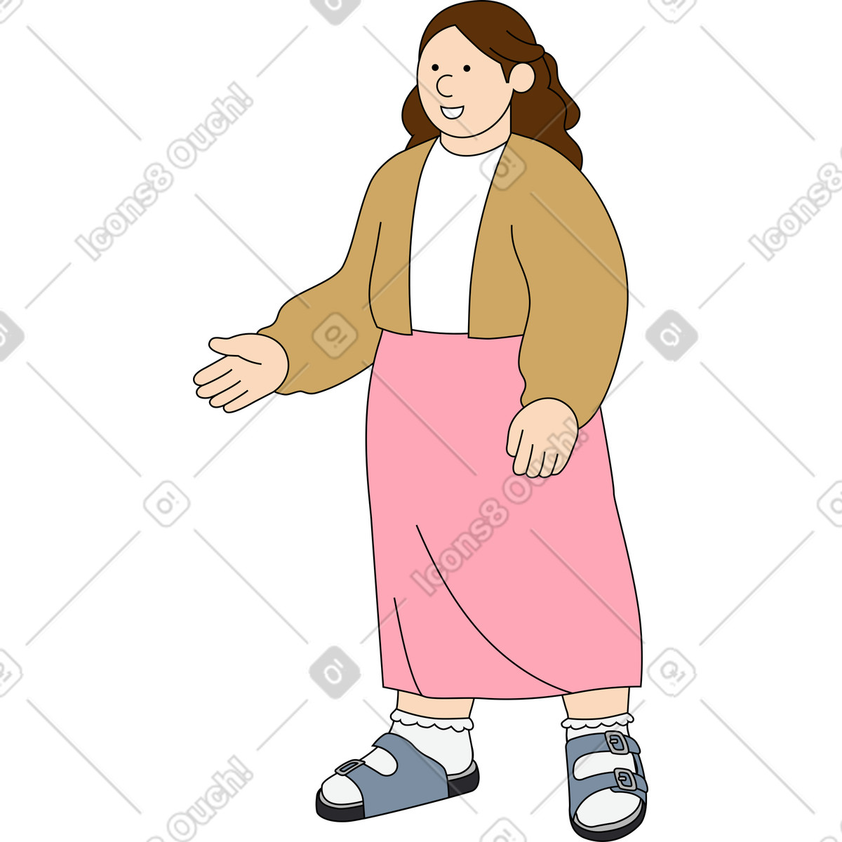 Woman talking about something illustration in Kindy style download in PNG, SVG