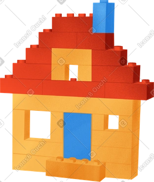 Yellow house with a red roof made of lego bricks PNG, SVG