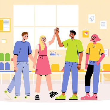 Students high-fiving each other after a successful classroom activity