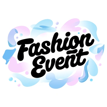 A large poster featuring vibrant, swirling shapes in gradient pastel colors. The background is filled with bold, abstract designs that flow seamlessly into one another. In the center, large, stylized text reads "Fashion Event" surrounded by dynamic patterns and shapes. Various fashion items, like hats and shoes, are artistically integrated into the design, creating an exciting visual appeal. The overall composition conveys a sense of movement and excitement.