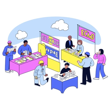 A public awareness event about ECMO with informational booths and banners