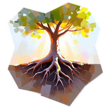 A close-up of tree roots spreading deep into the ground, representing stability and growth.