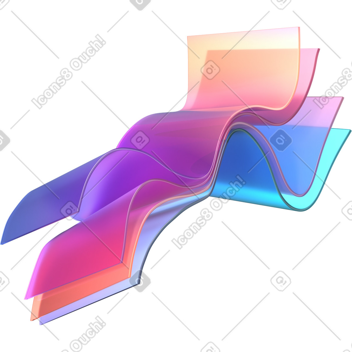 Ilustración Cintas de colores onduladas que fluyen en estilo 3D Glassy a descargar en PNG y SVG
