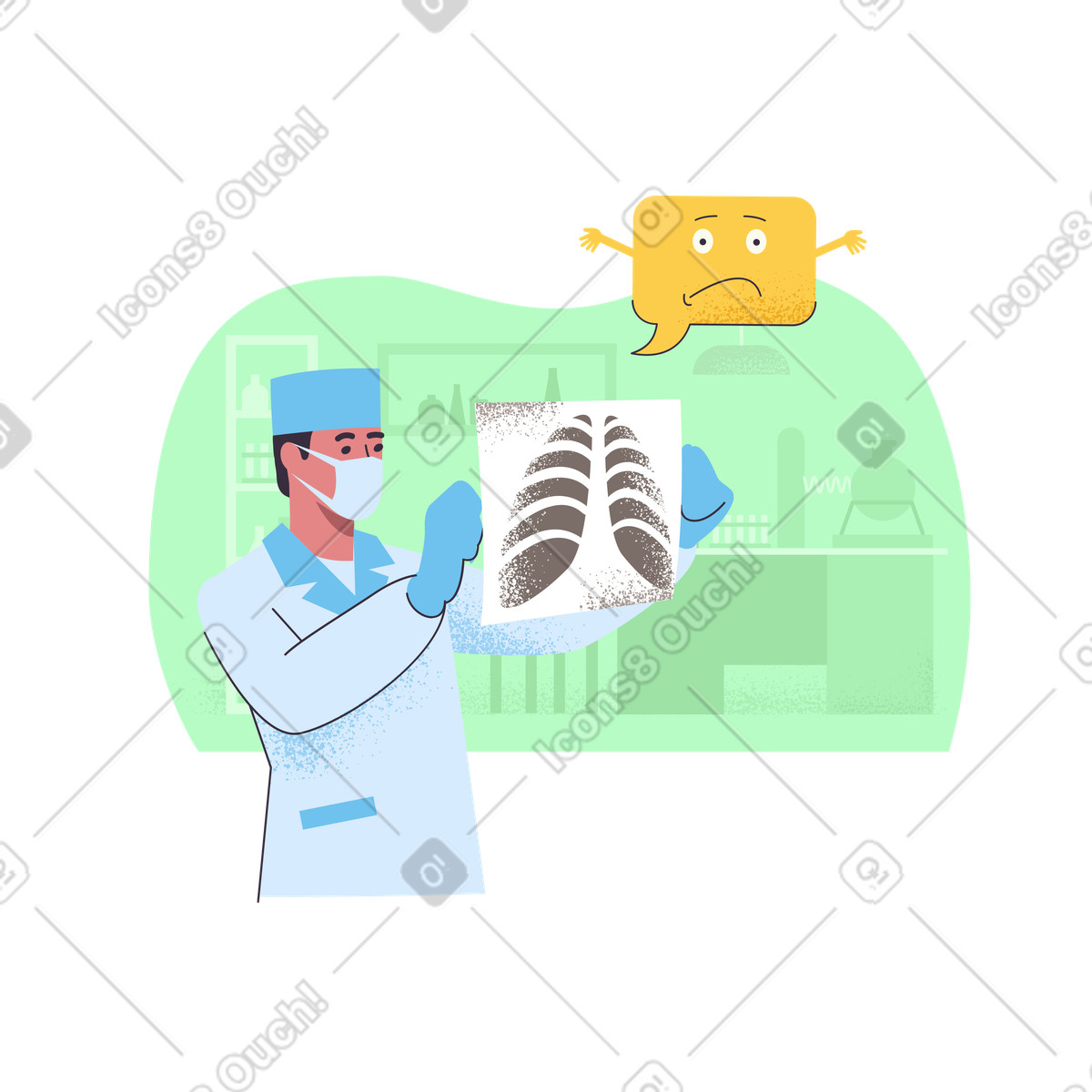 Illustration Médecin confus regardant une image radiographique dans le style Pale à télécharger aux formats PNG, SVG