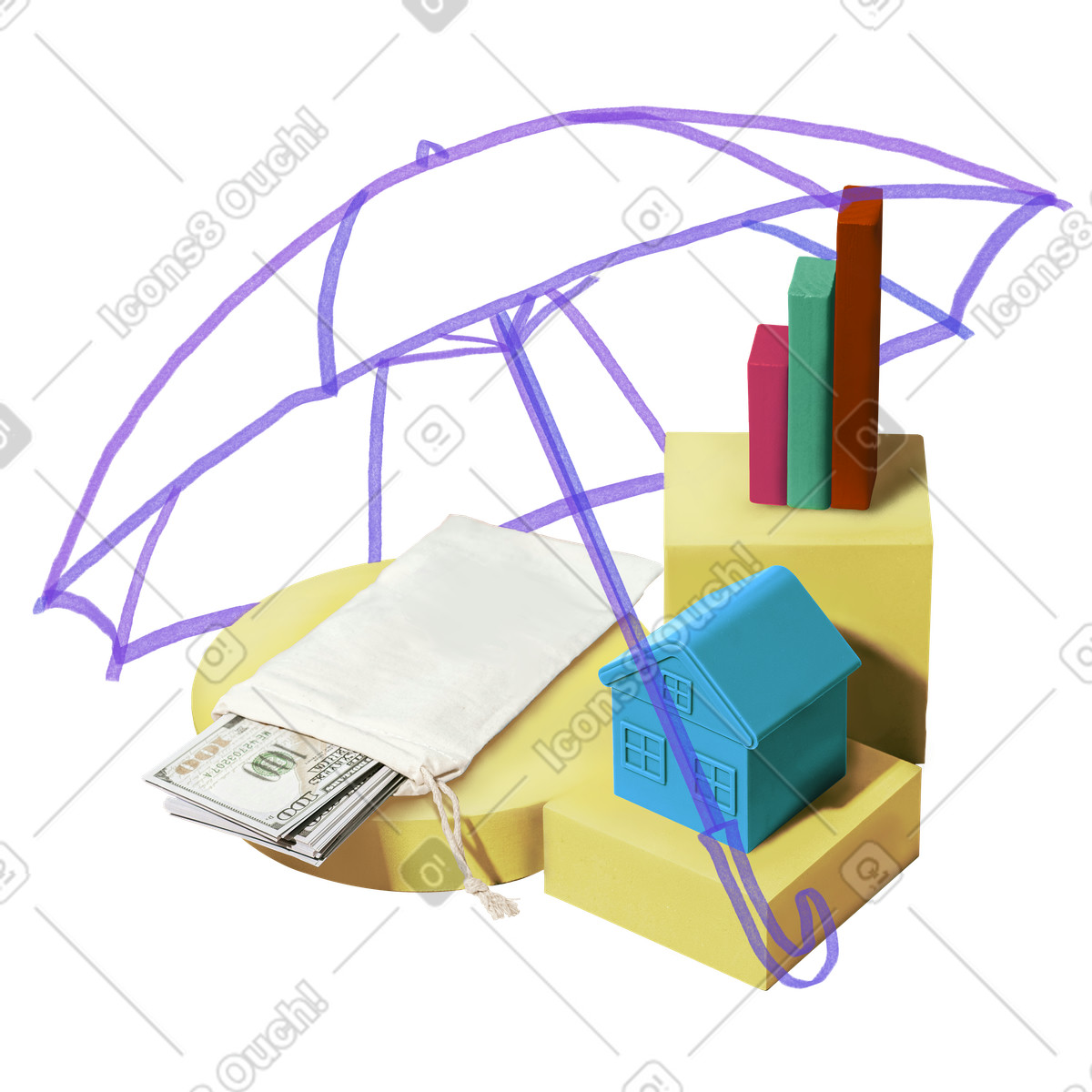 Financial assets insurance, umbrella metaphor illustration in Marker style download in PNG, SVG