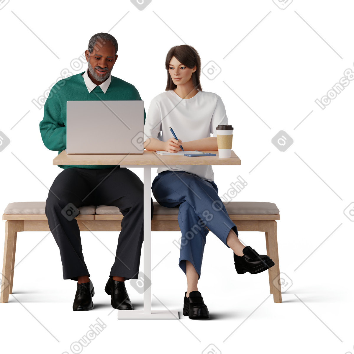 3D Hygge 스타일의 Man and young woman working 일러스트레이션 PNG, SVG 다운로드