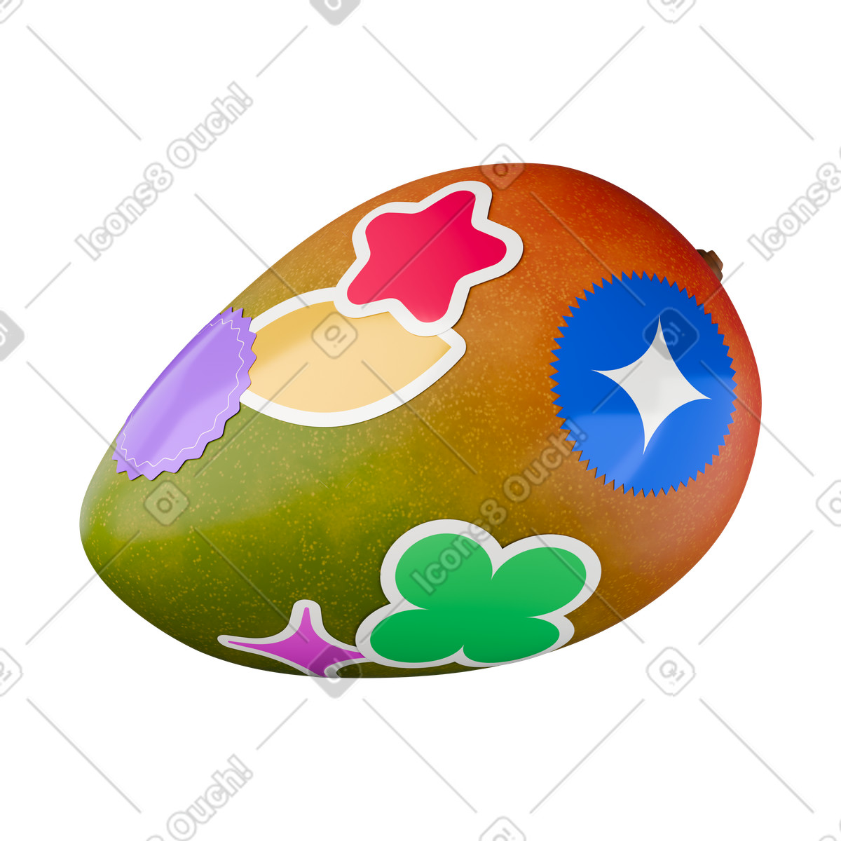 Mango mit aufklebern-Illustration im 3D Stickle-Stil als Download in PNG, SVG