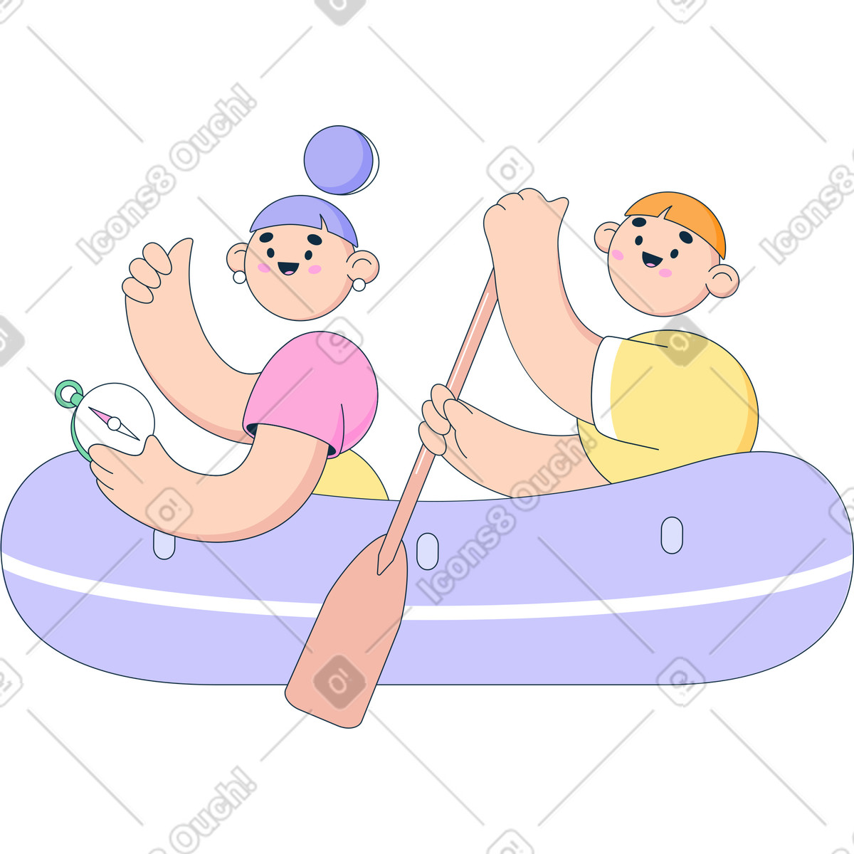 Man and woman in a boat illustration Bubble gum style download PNG, SVG