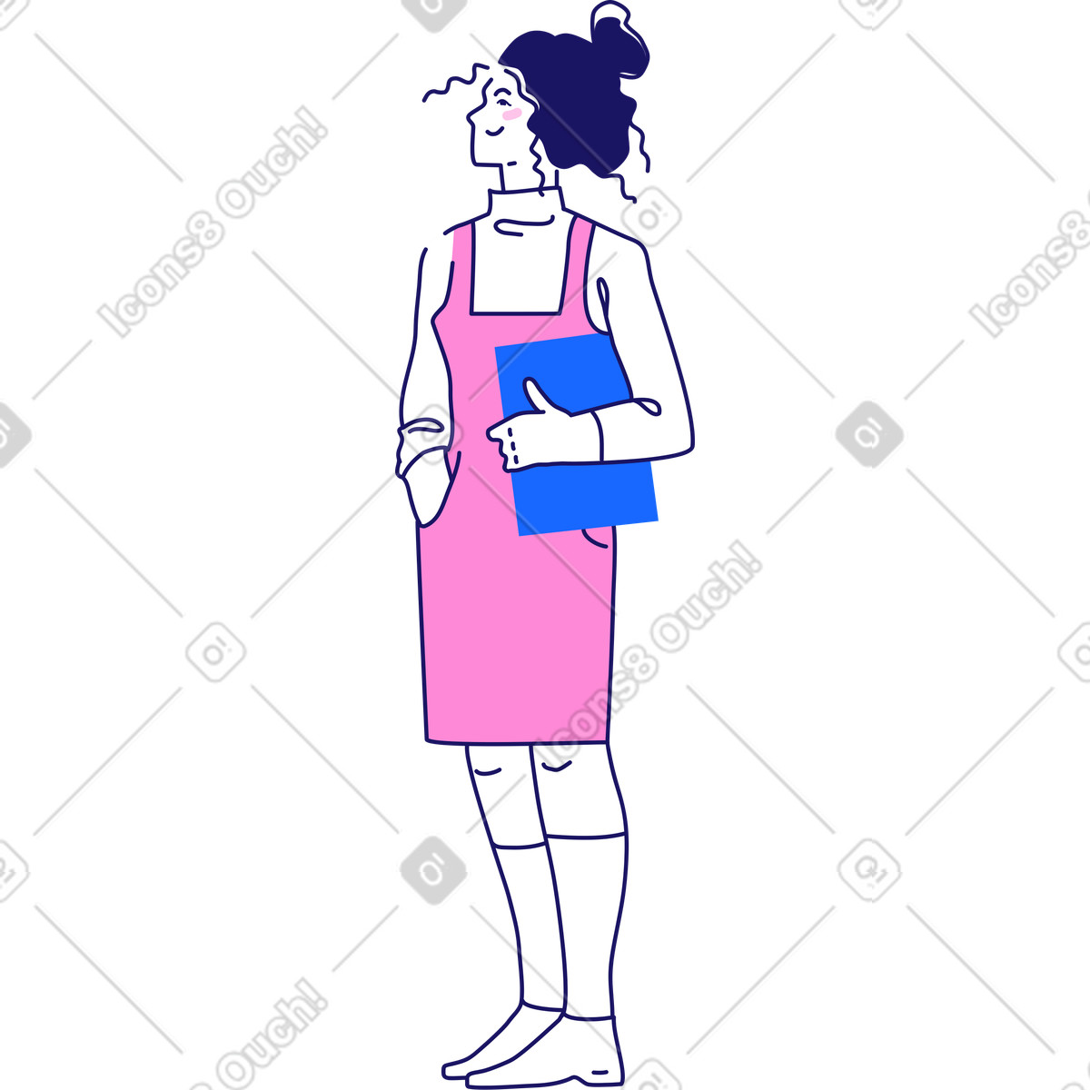 Illustration Femme en robe d'été avec des papiers dans le style Matey à télécharger aux formats PNG, SVG