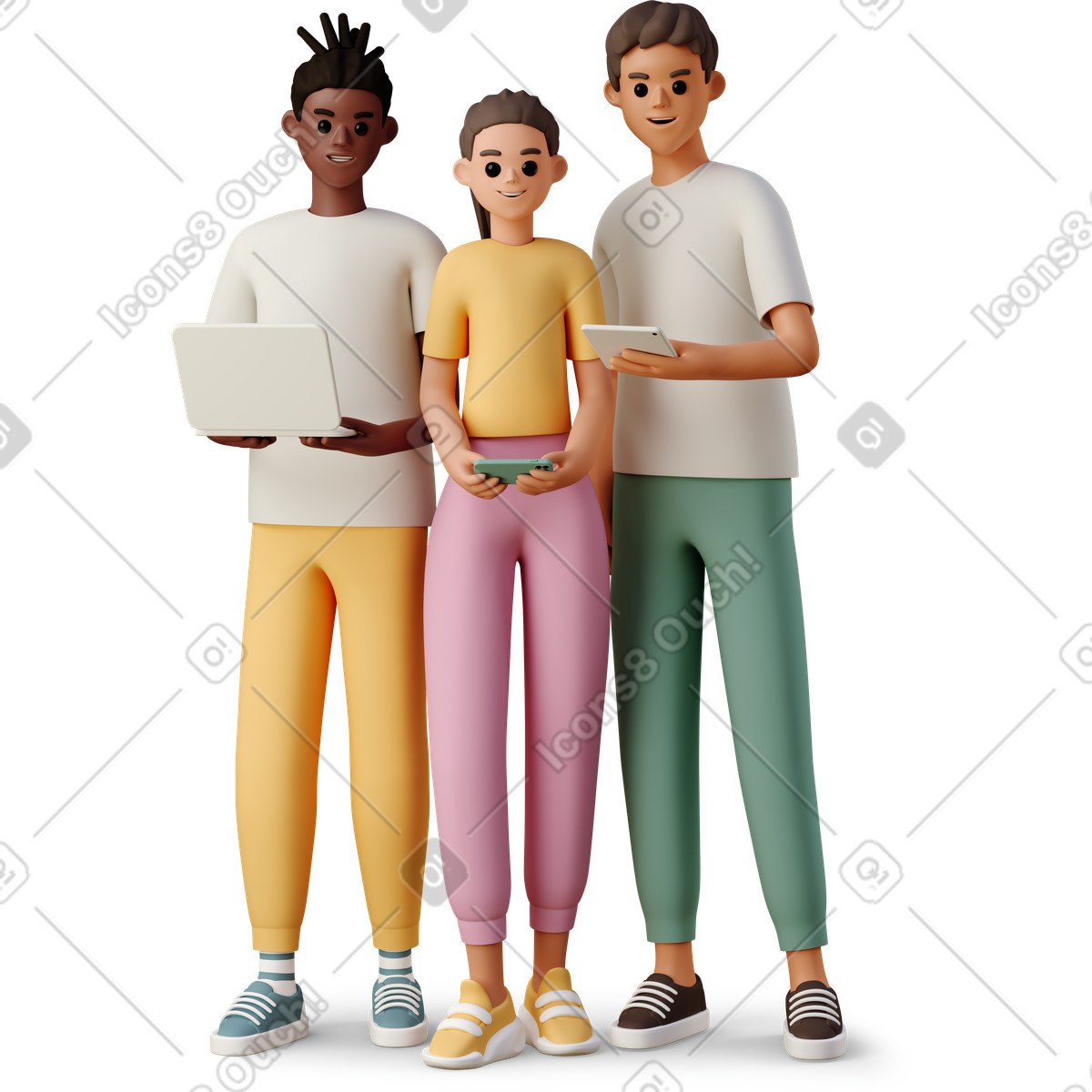 Colleghi con gadget illustrazione in stile 3D Casual life scarica in PNG, SVG