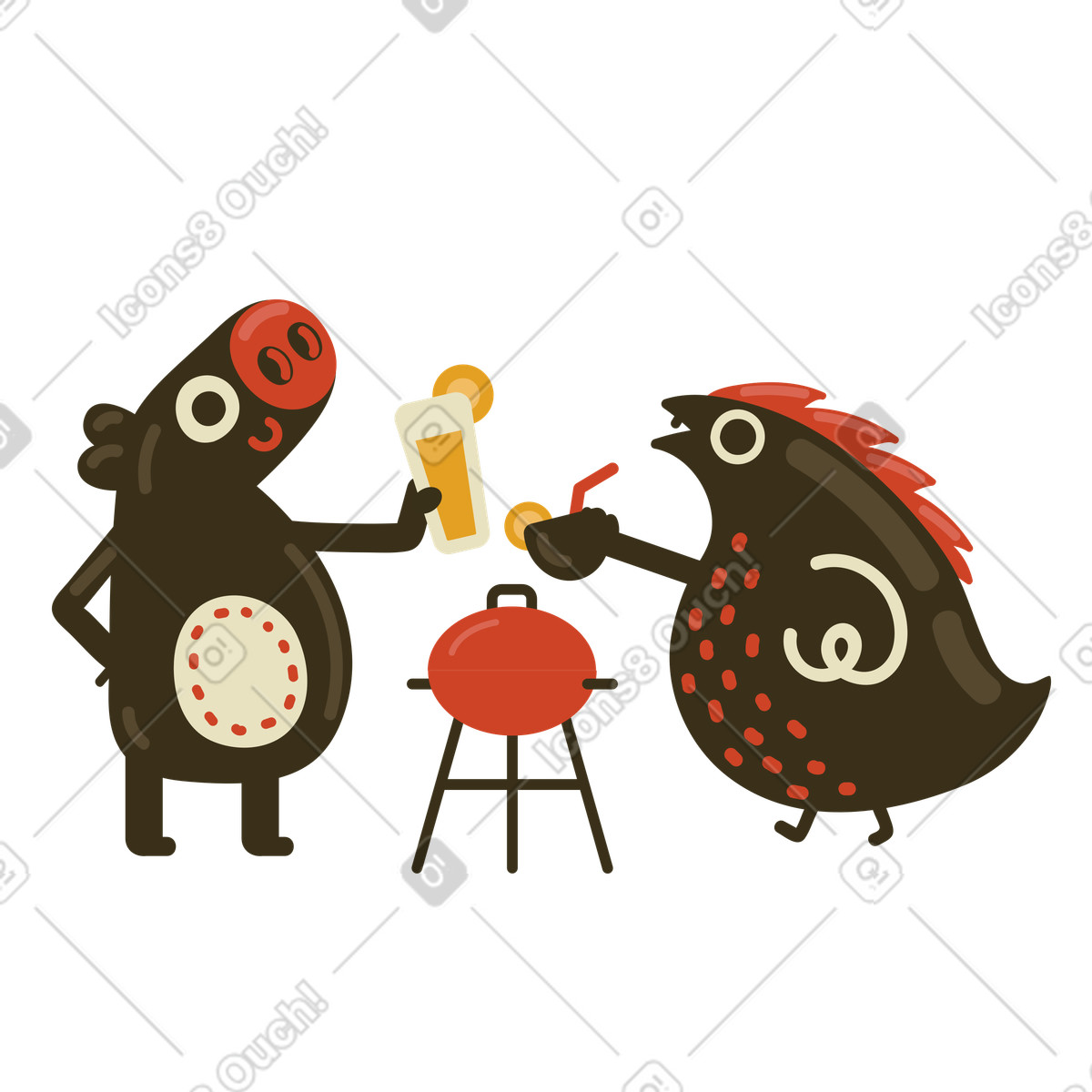 Bbq mit freund-Illustration im Arabica-Stil als Download in PNG, SVG