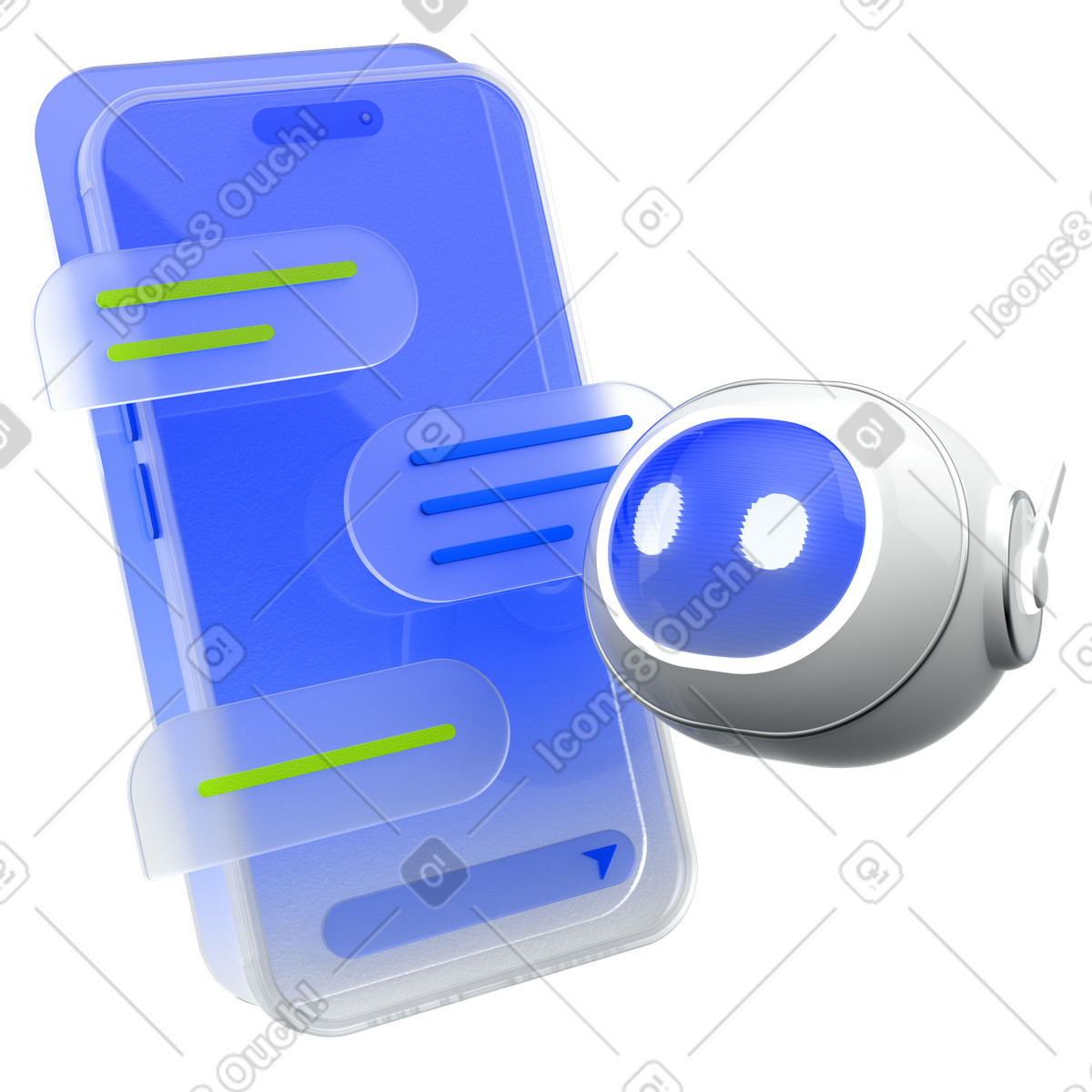 Robot assistant and phone with messages,Virtual support automation illustration in PNG, SVG
