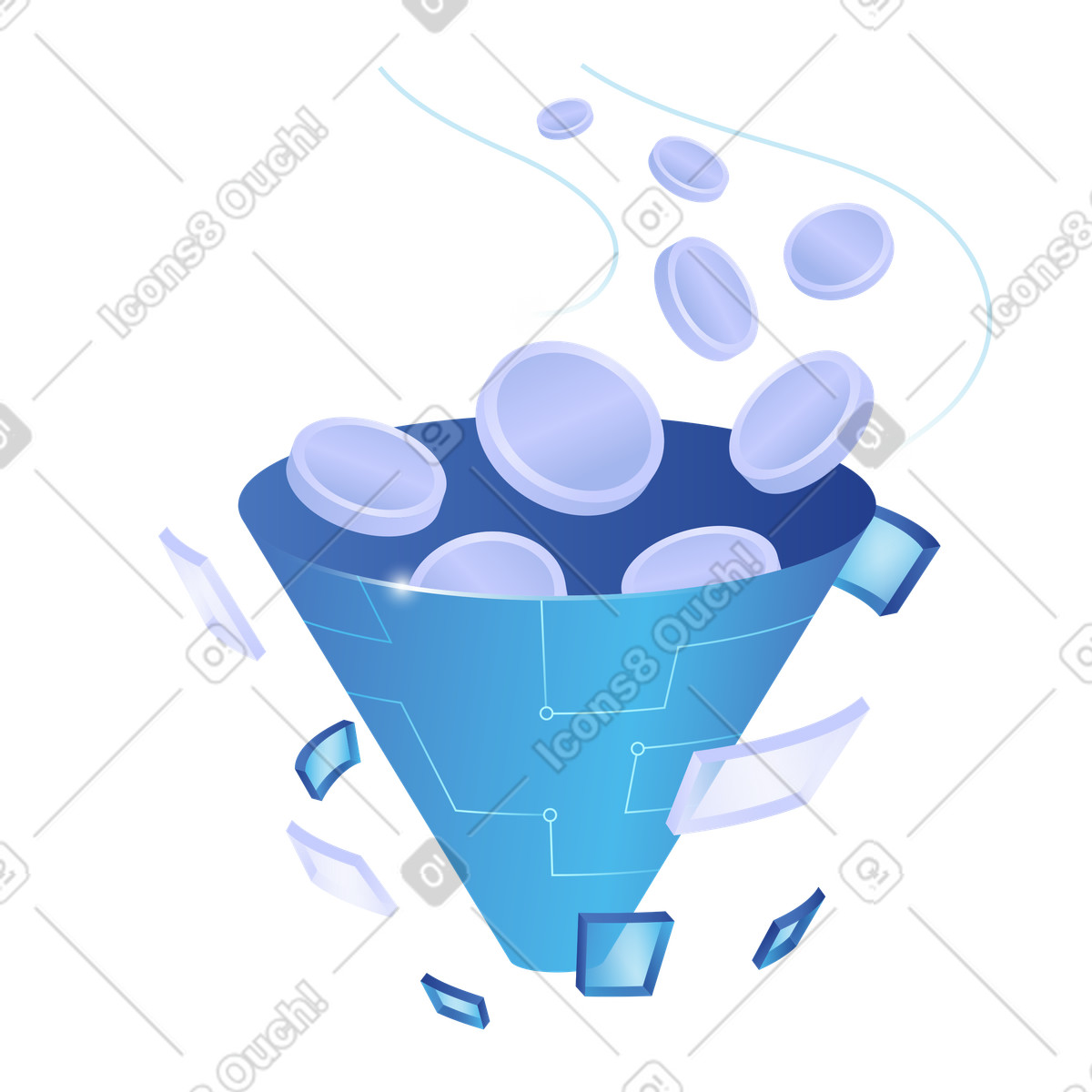 Analisi del flusso di pagamento con intelligenza artificiale, conversione e funnel di monetizzazione digitale, analisi del flusso di entrate illustration in PNG, SVG